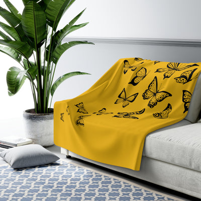 Gelbe Schmetterlings-Sofa-Kuscheldecke, 127 x 152.4 cm. Kleine Fleecedecke für Couch, weiche und warme Decke, flauschig als Sofadecke